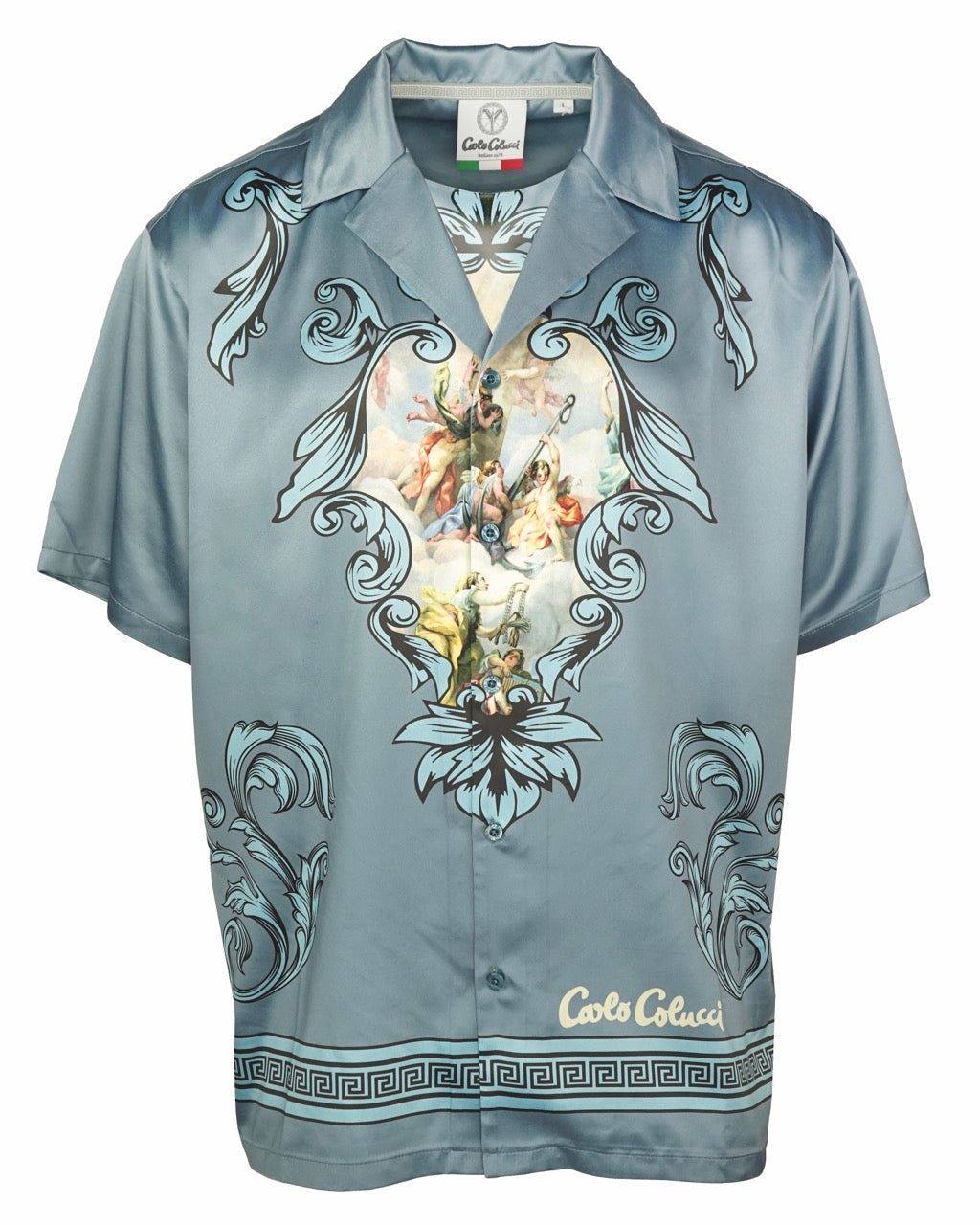 Carlo Colucci Satin Optik Shirt Blue - Soulsideshop