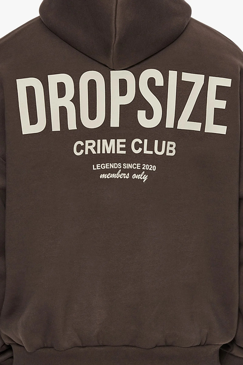 Dropsize Heavy Oversize Crime Club Hoodie Chocolate