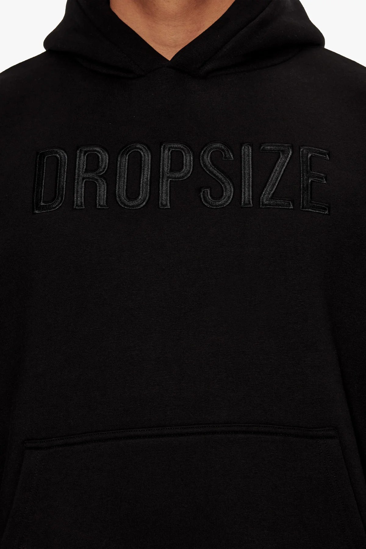 Dropsize Heavy Oversize Flat Front Embo Hoodie Black