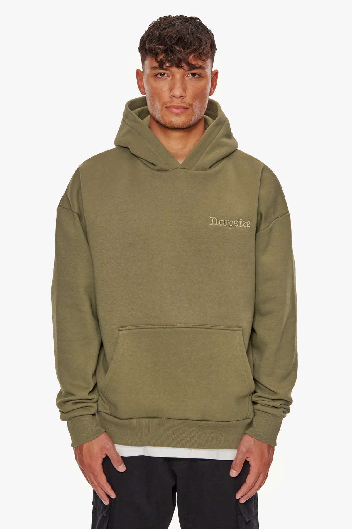 Dropsize Heavy Oversize Fear Death Hoodie Olive