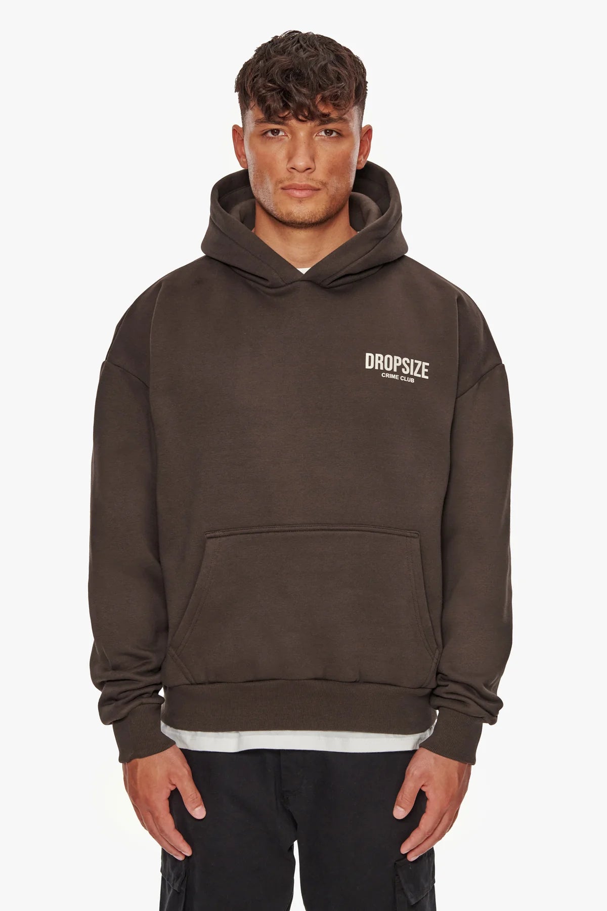 Dropsize Heavy Oversize Crime Club Hoodie Chocolate