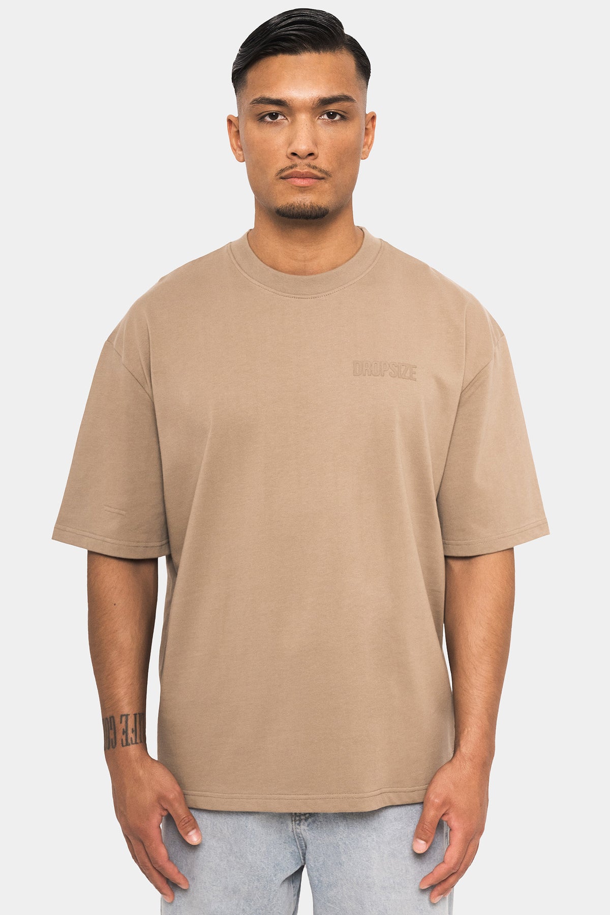 Dropsize Heavy Oversize HD Print T-Shirt Silver Mink