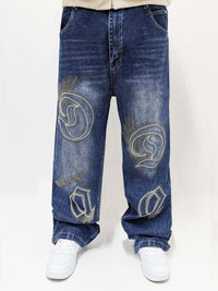 Dada Supreme Goth Letters Baggy Jeans Blue - Soulsideshop