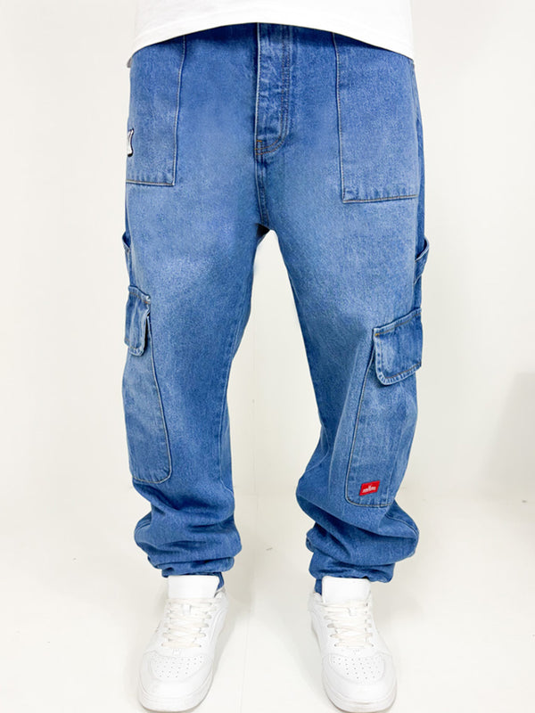 DADA Supreme Cuffed Worker Cargo Baggy Jeans Blue - Soulsideshop