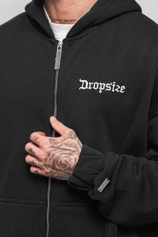 Dropsize Super Heavy Oversize Blank Zip Hoodie Washed Black