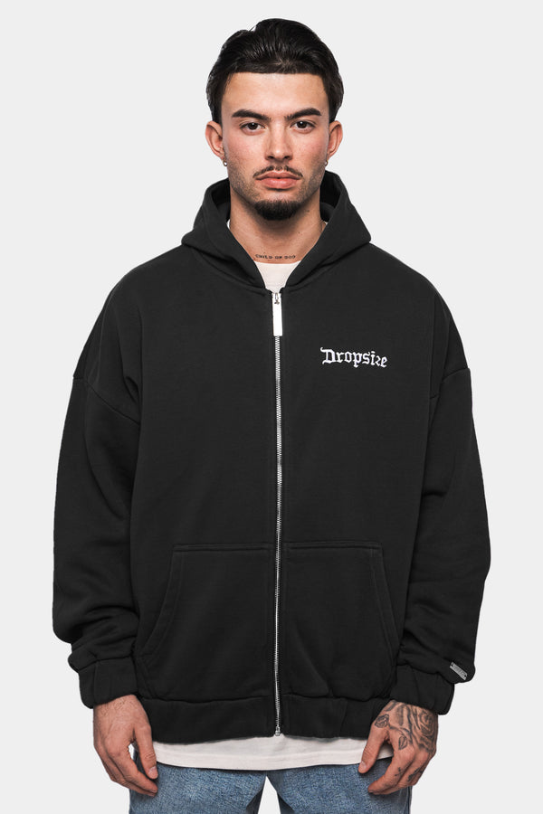 Dropsize Super Heavy Oversize Blank Zip Hoodie Washed Black