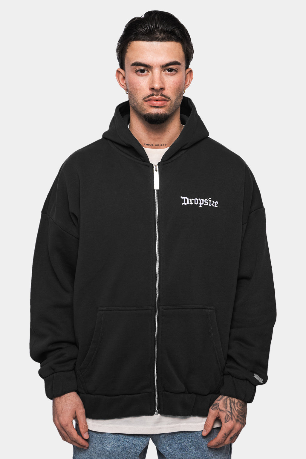 Dropsize Super Heavy Oversize Blank Zip Hoodie Washed Black