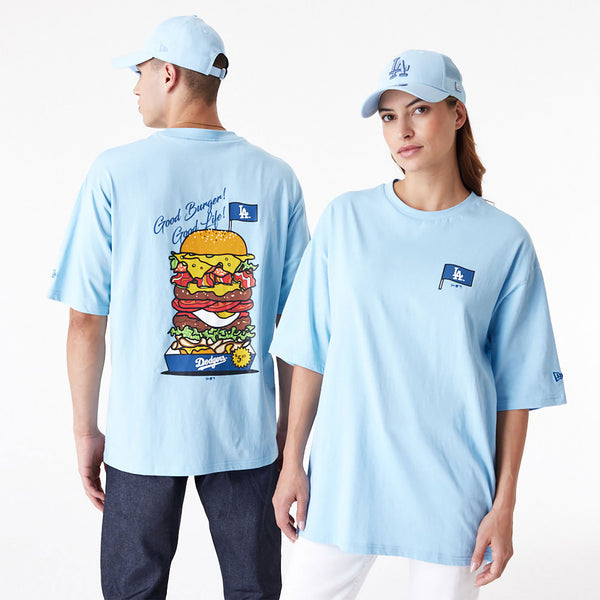 New Era La Dodgers MLB Burger Graphic Oversized T-Shirt Light Blue - Soulsideshop