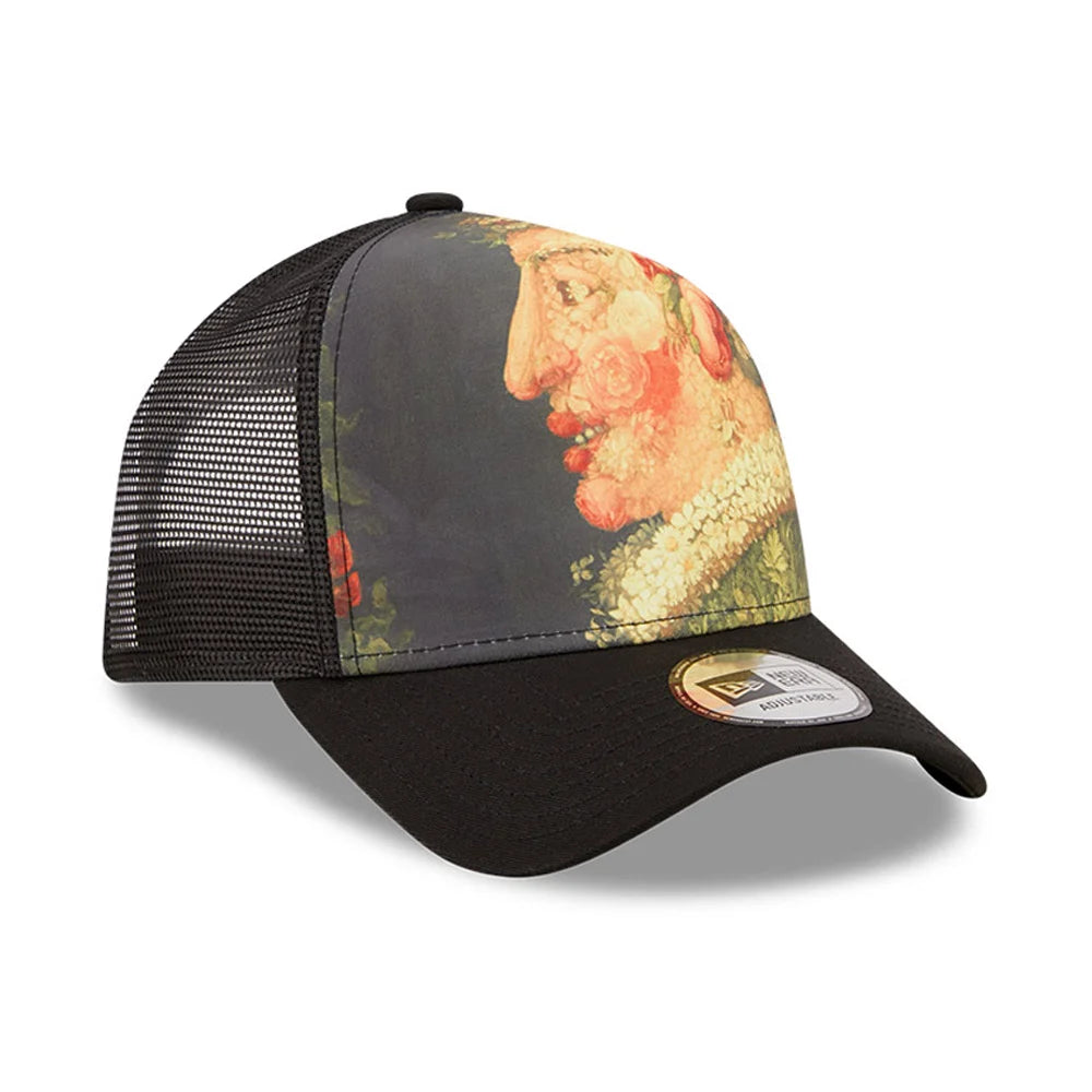 New Era Le Louvre Print A-Frame Trucker Cap Black
