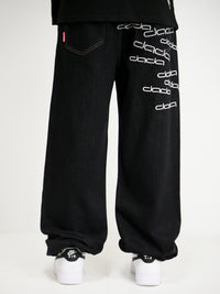 Dada Supreme Big Letters Embroidery Baggy Jeans Black - Soulsideshop