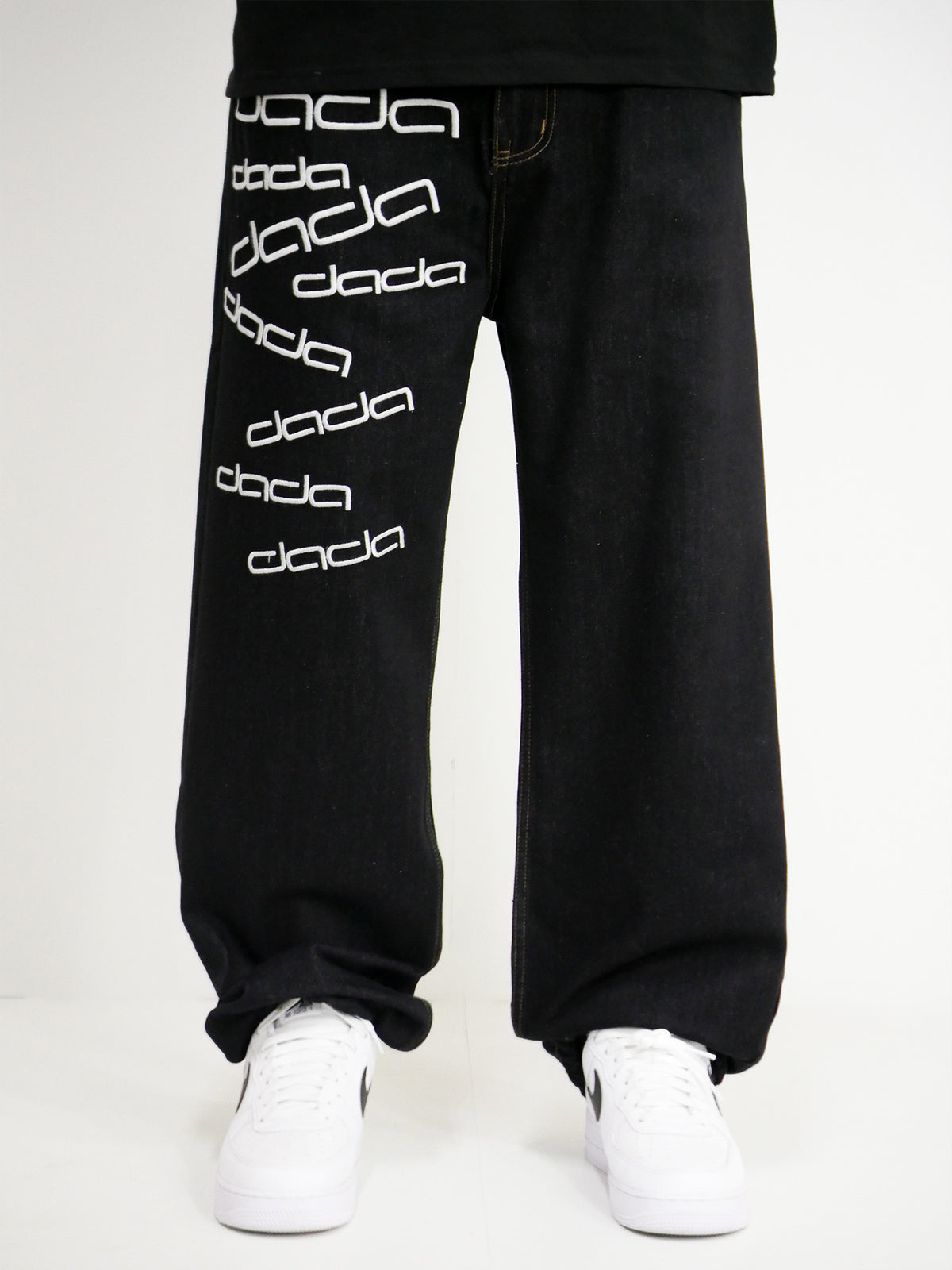 Dada Supreme Big Letters Embroidery Baggy Jeans Black - Soulsideshop