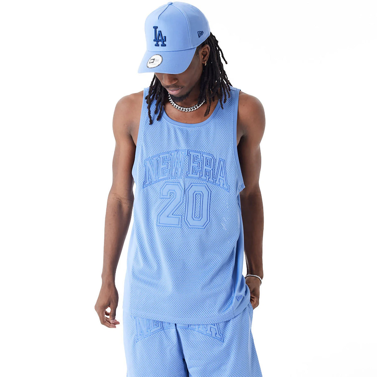 New Era Arch Logo Mesh Tank Top Blue