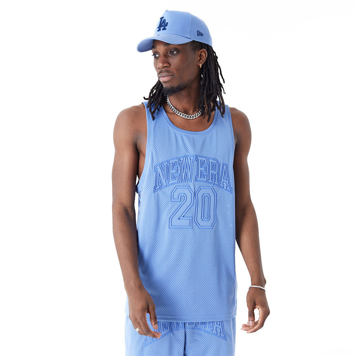 New Era Arch Logo Mesh Tank Top Blue