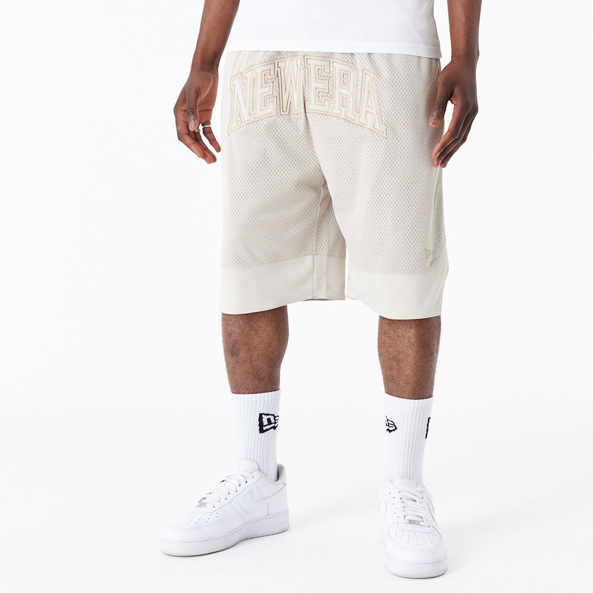 New Era Arch Logo Mesh Shorts Beige