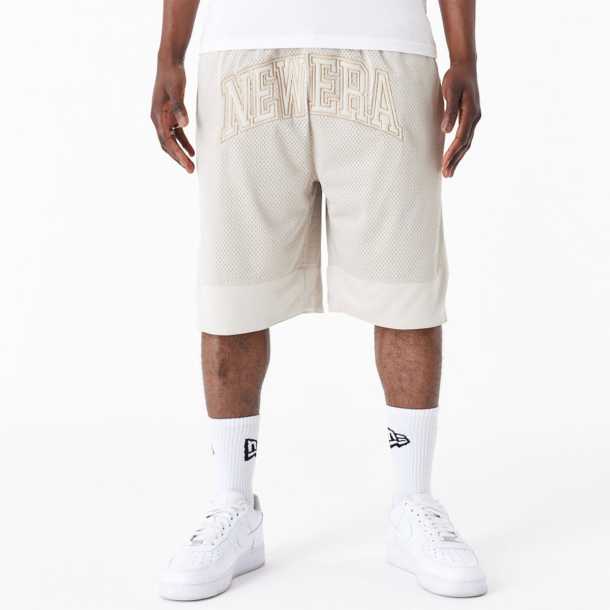 New Era Arch Logo Mesh Shorts Beige