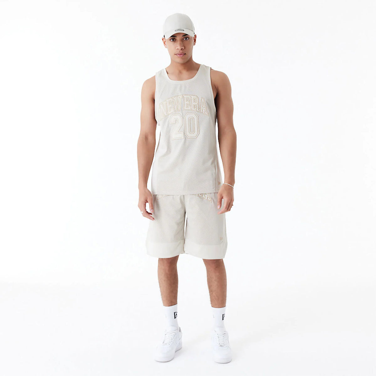 New Era Arch Logo Mesh Tank Top Beige