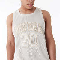 New Era Arch Logo Mesh Tank Top Beige