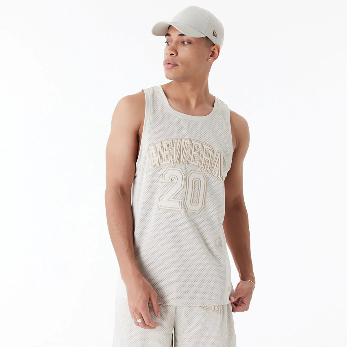 New Era Arch Logo Mesh Tank Top Beige