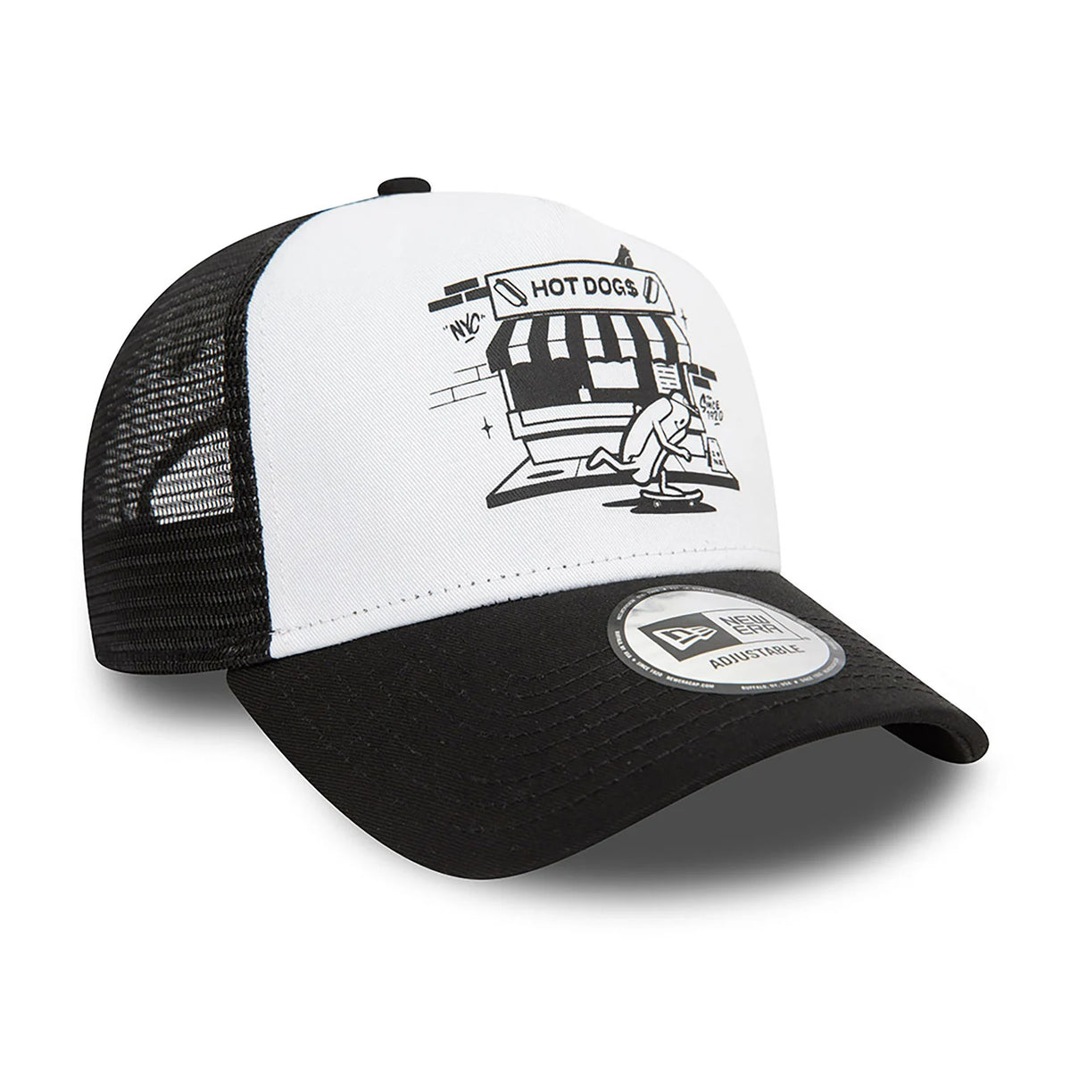 New Era Hot Dog Graphic A-Frame Trucker Cap Black - Soulsideshop