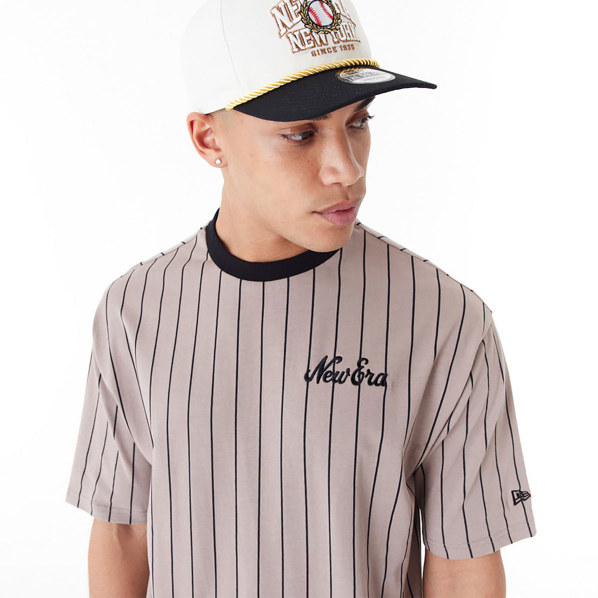 New Era Pinstripe Oversized T-Shirt Brown