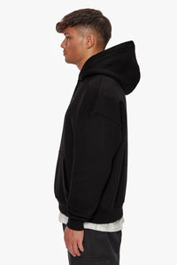 Dropsize Heavy Oversize Flat Front Embo Hoodie Black