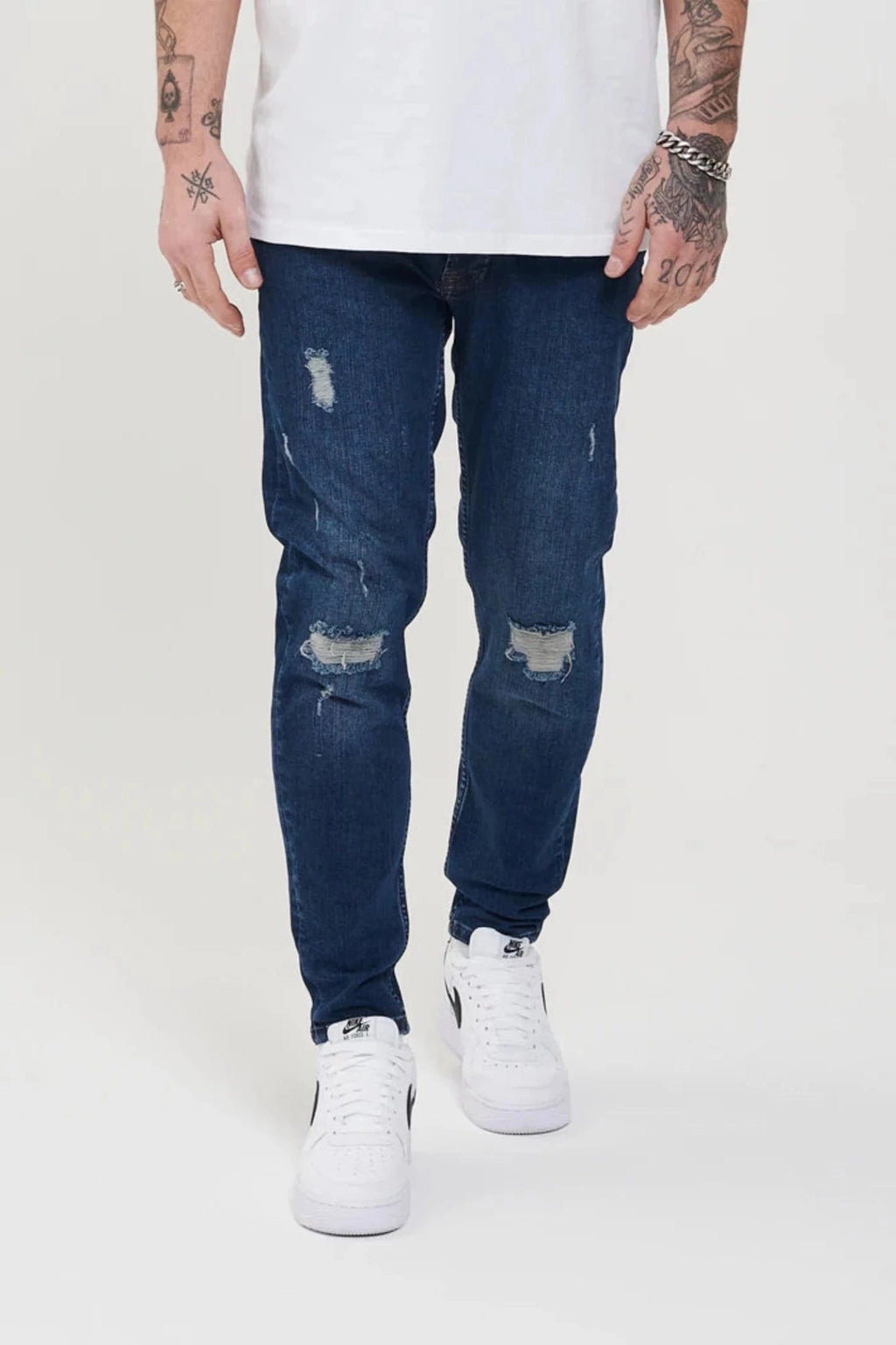 2Y Destroyed Slim Fit Denim Jeans Blue