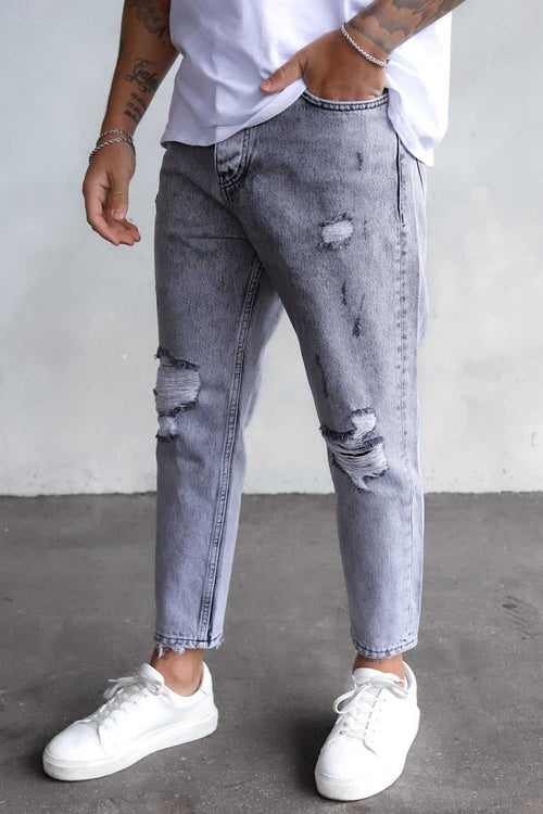 2Y Destroyed Relaxed Denim Jeans Grey