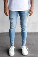 2Y Destroyed Cropped Skinny Denim Jeans Blue