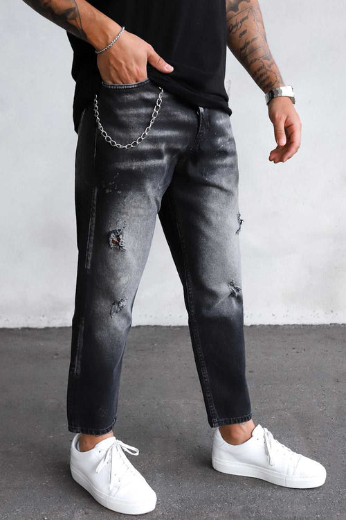 2Y Destroyed Relaxed Denim Jeans Washed Black