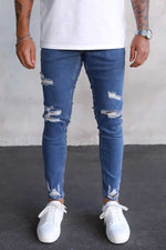 2Y Destroyed Cropped Skinny Denim Jeans Mid Blue
