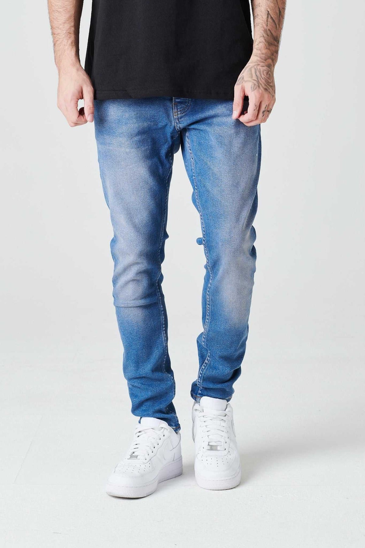 2Y Cropped Straight Fit Denim Jeans Mid Blue