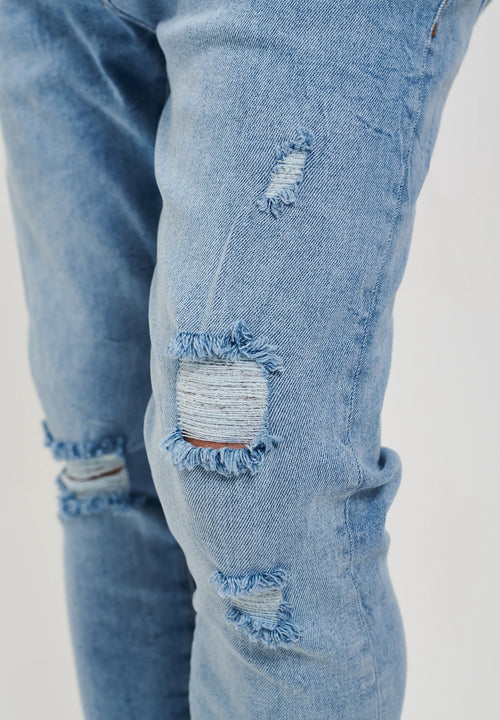 2Y Destroyed Slim Fit Denim Jeans Blue