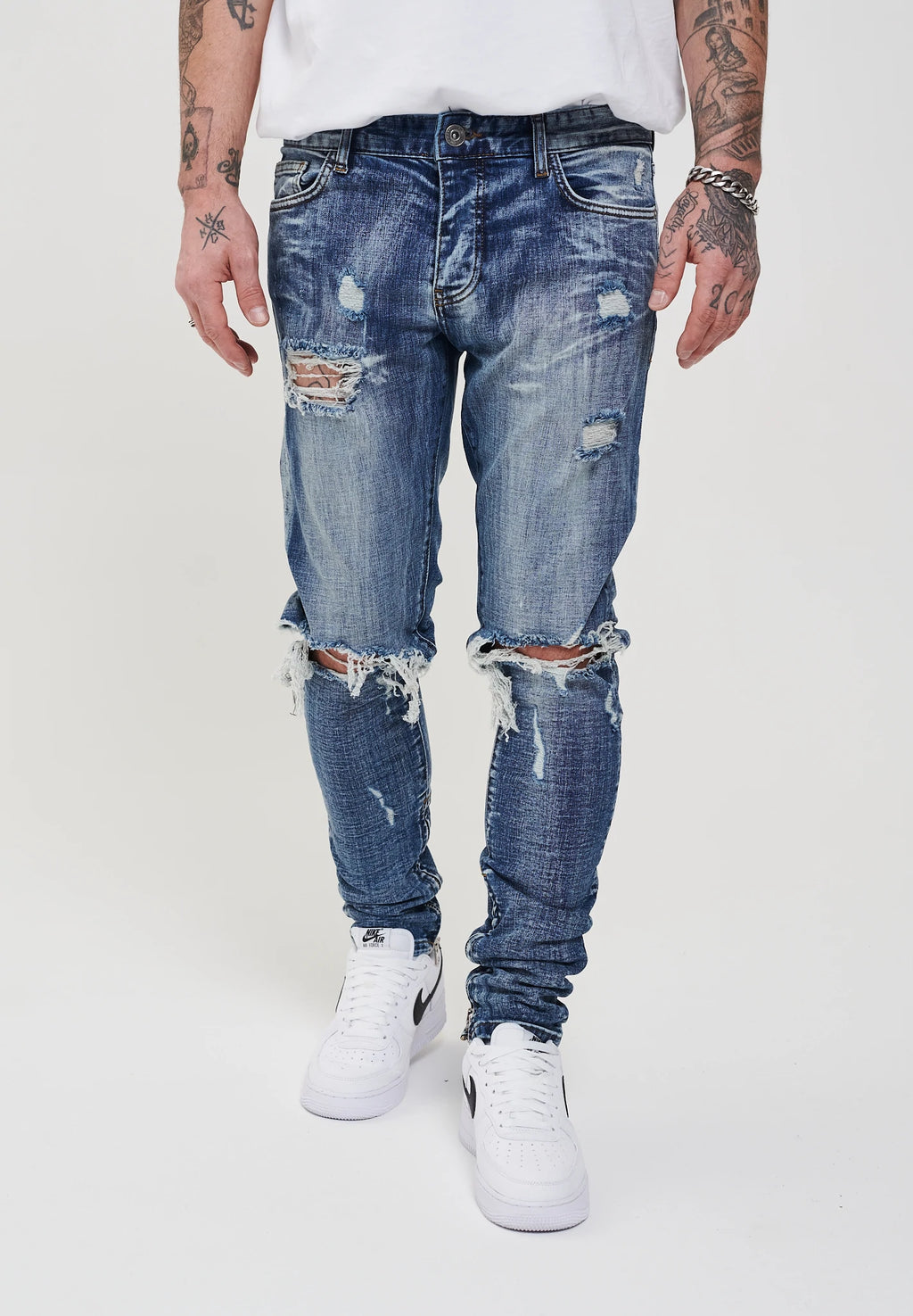 2Y Destroyed Skinny Fit Jeans Blue