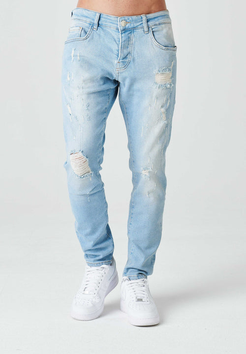 2Y Destroyed Cropped Skinny Denim Jeans Light Blue