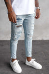 2Y Destroyed Skinny Cropped Denim Jeans Light Blue