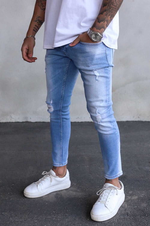 2Y Destroyed Cropped Skinny Denim Light Blue