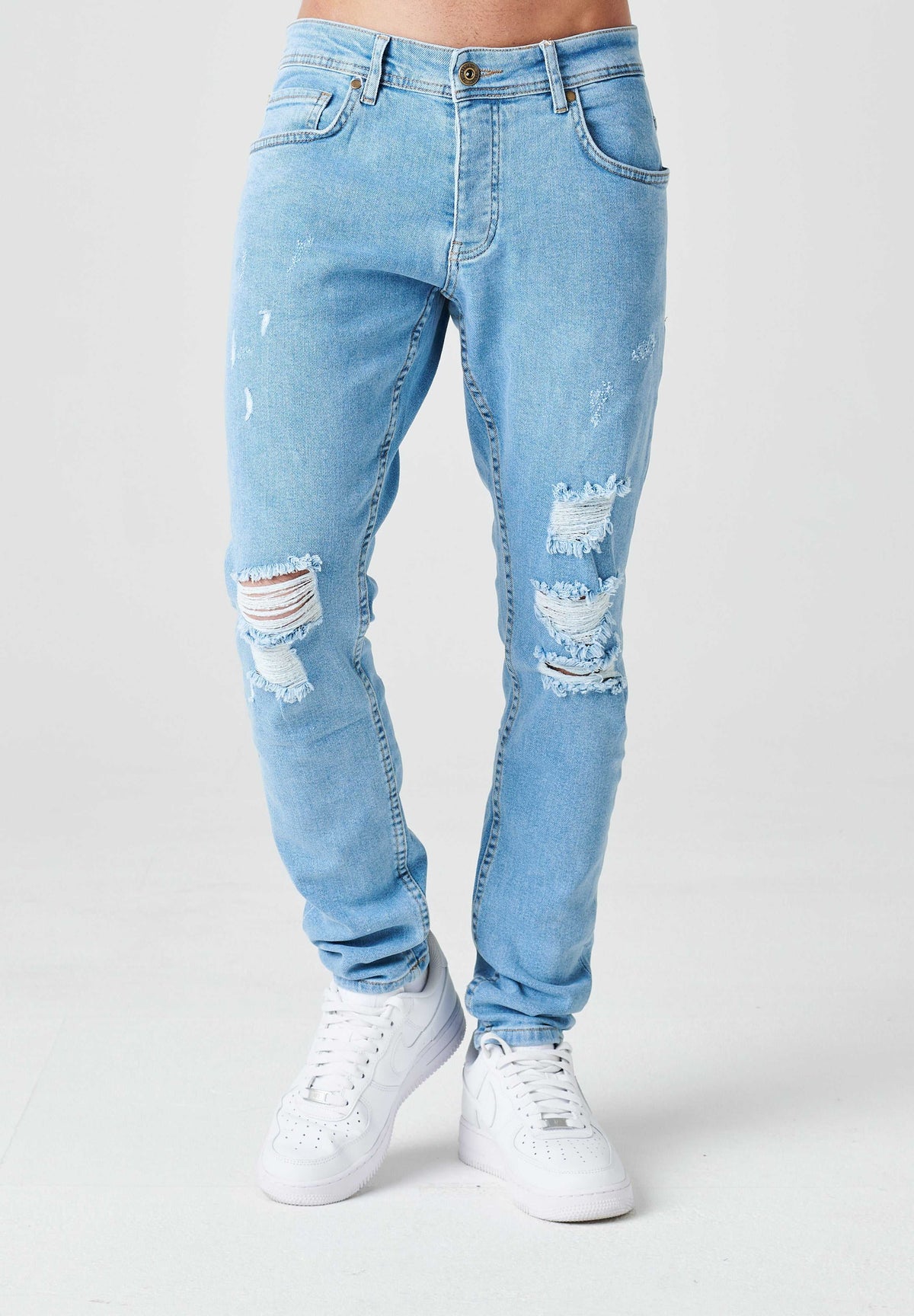 2Y Destroyed Slim Fit Denim Jeans Light Blue