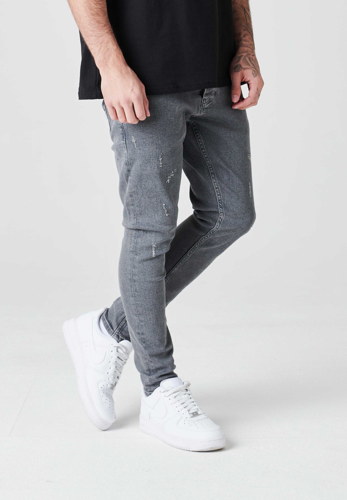 2Y Destroyed Skinny Cropped Denim Jeans Grey