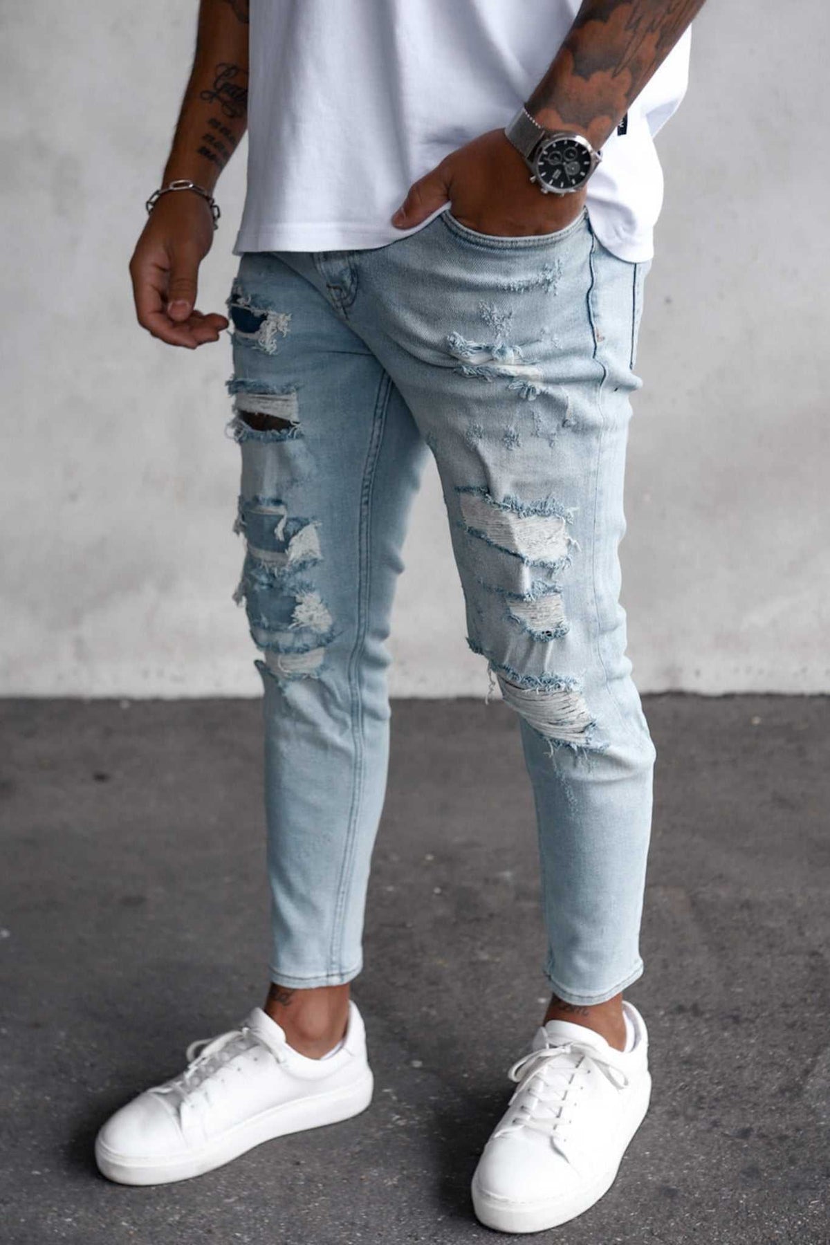 2Y Destroyed Skinny Cropped Denim Jeans Light Blue