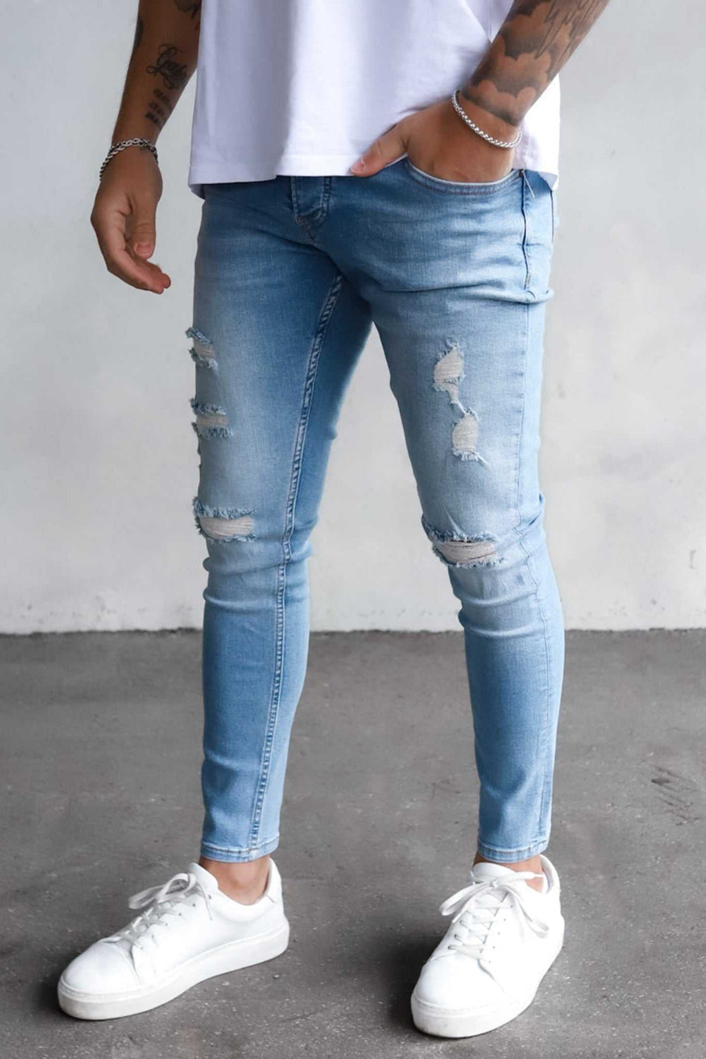 2Y Destroyed Cropped Skinny Denim Jeans Blue