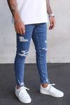2Y Destroyed Cropped Skinny Denim Jeans Mid Blue
