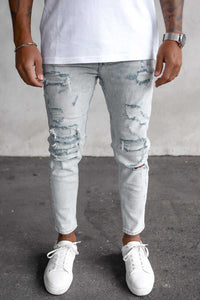 2Y Destroyed Skinny Cropped Denim Jeans Light Blue