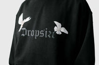 Dropsize Heavy Oversize White Doves Hoodie Washed Black