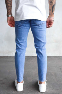 2Y Destroyed Tapered Denim Jeans Mid Blue