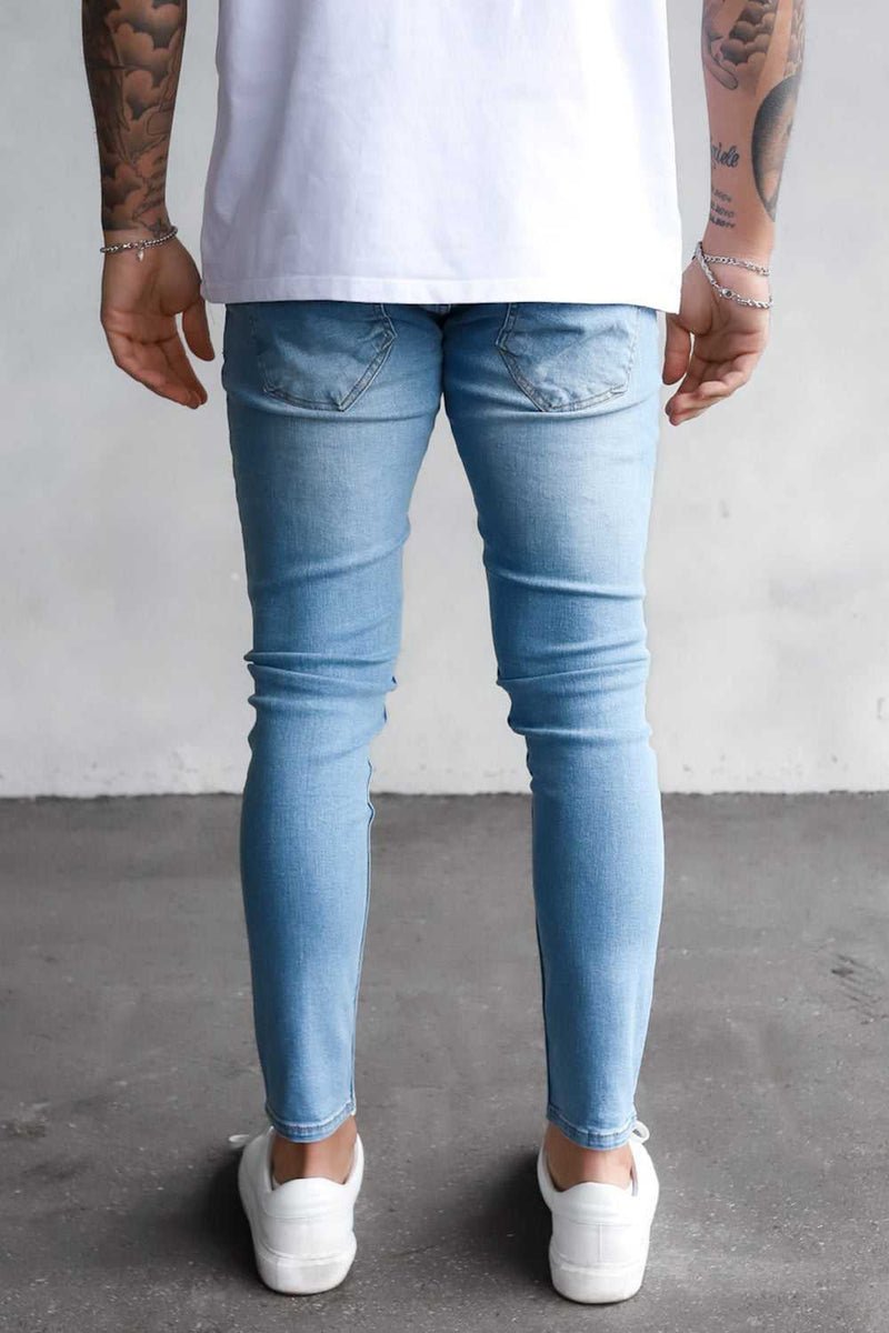 2Y Destroyed Cropped Skinny Denim Jeans Blue