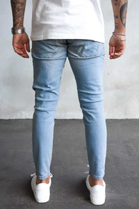 2Y Destroyed Cropped Skinny Denim Washed Blue