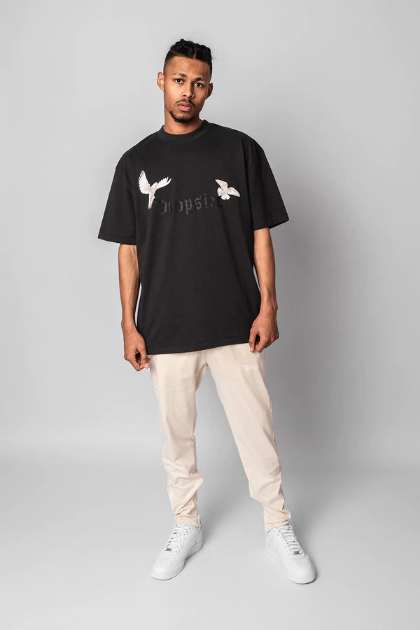 Heavy Oversize White Doves T-Shirt Washed Black