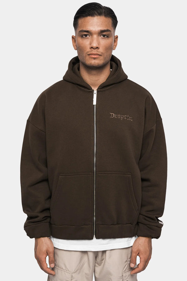 Dropsize Super Heavy Oversized Zip Hoodie Chocolate Brown