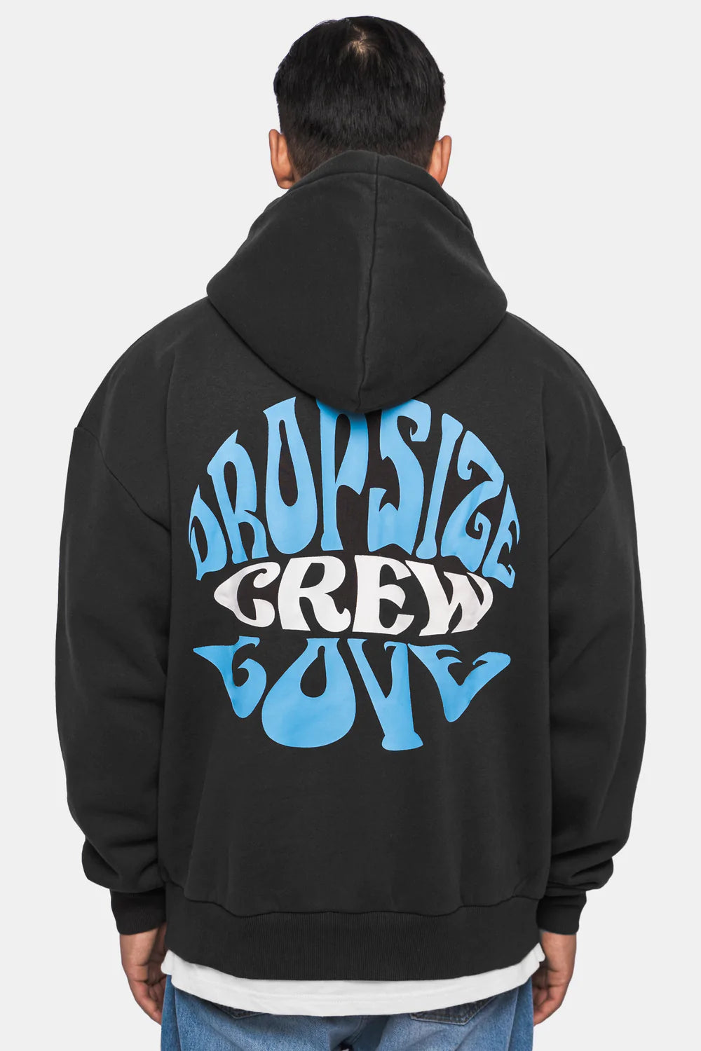 Dropsize Heavy Oversize Crew Love Hoodie Washed Black