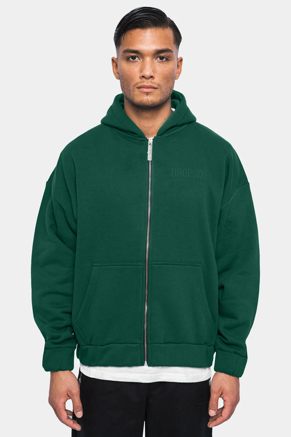 Dropsize Super Heavy Oversized HD Print Zip Hoodie Green